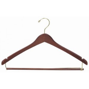 Professional Walnut Suit Hanger w/ Wooden Locking Pants Bar