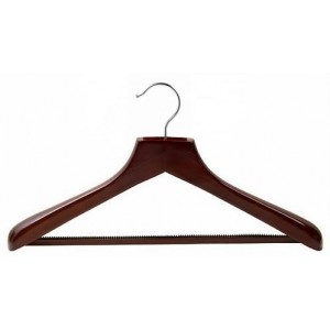 Ultimate Wide Walnut/Chrome Suit Hanger w/ Vinyl Covered Pant Bar