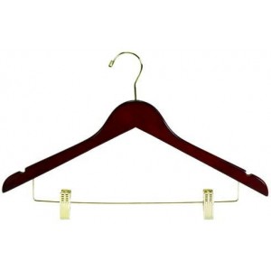 17" Space Saver Walnut Hanger w/ Clips